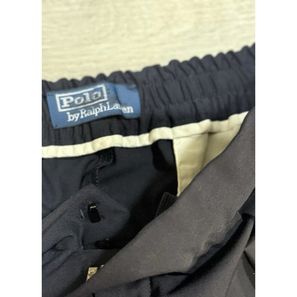 Polo Ralph Lauren Pleated Stretch Twill Trousers Mens 32x33 Navy Blue Drawstring
